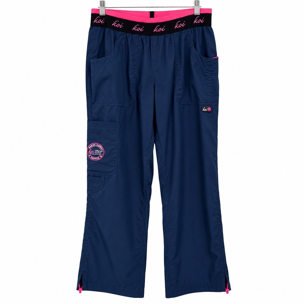 Koi Lite Women's Petite Medium Navy Scrub Pants Slim Fit Stretch Medical